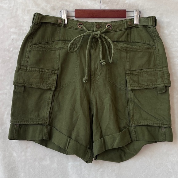 NEW Size Large Free People Frankie Washed Garden Snake Green Slouchy Tie Shorts - Picture 4 of 9